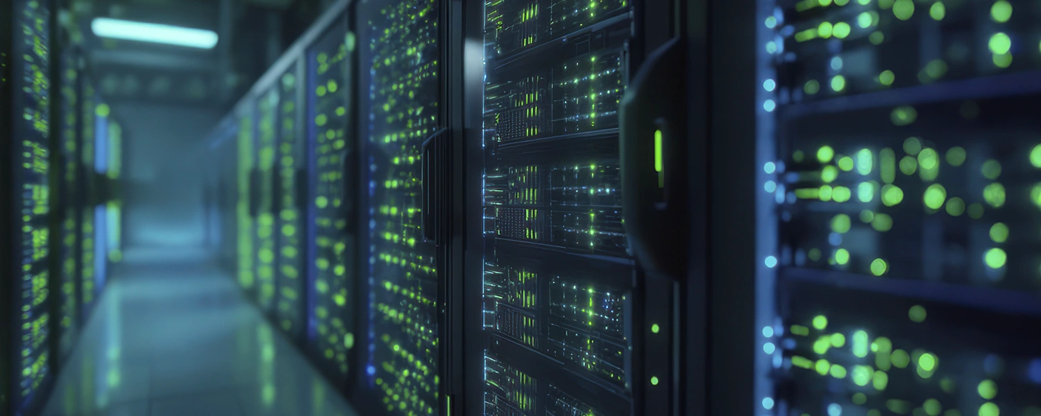 Data center moderno representando evolução da manutenção de data center e alta disponibilidade com redução de downtime